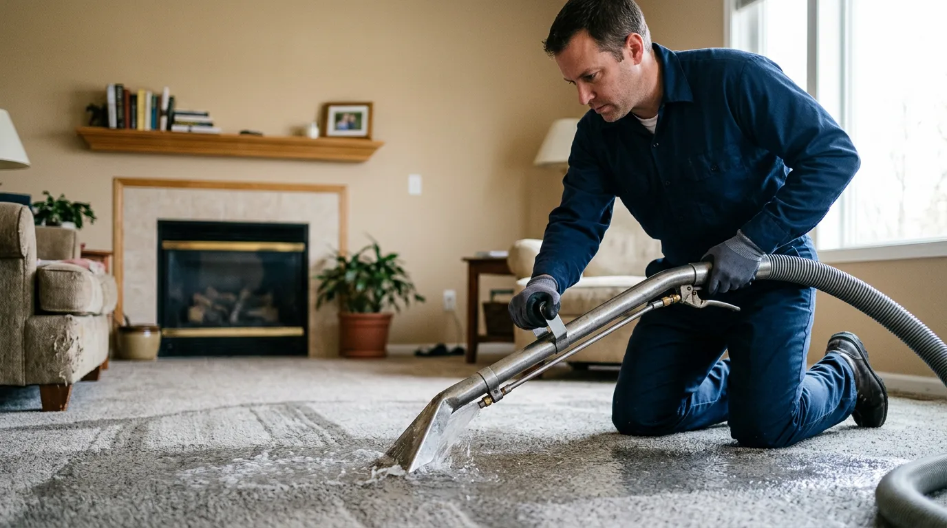Water damage restoration technician working near Lake City, MN